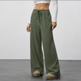 thumbnail image 4 of Wide Leg Pants for Women Elastic Waisted Drawstring Casual Comfy Soft Fall Loose Lounge Trousers with Pockets (XL, Army Green), 4 of 7