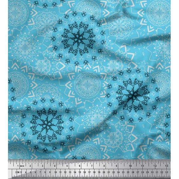 Soimoi Modal Satin Fabric Mandala Ethnic Print Fabric by Yard 42 Inch Wide