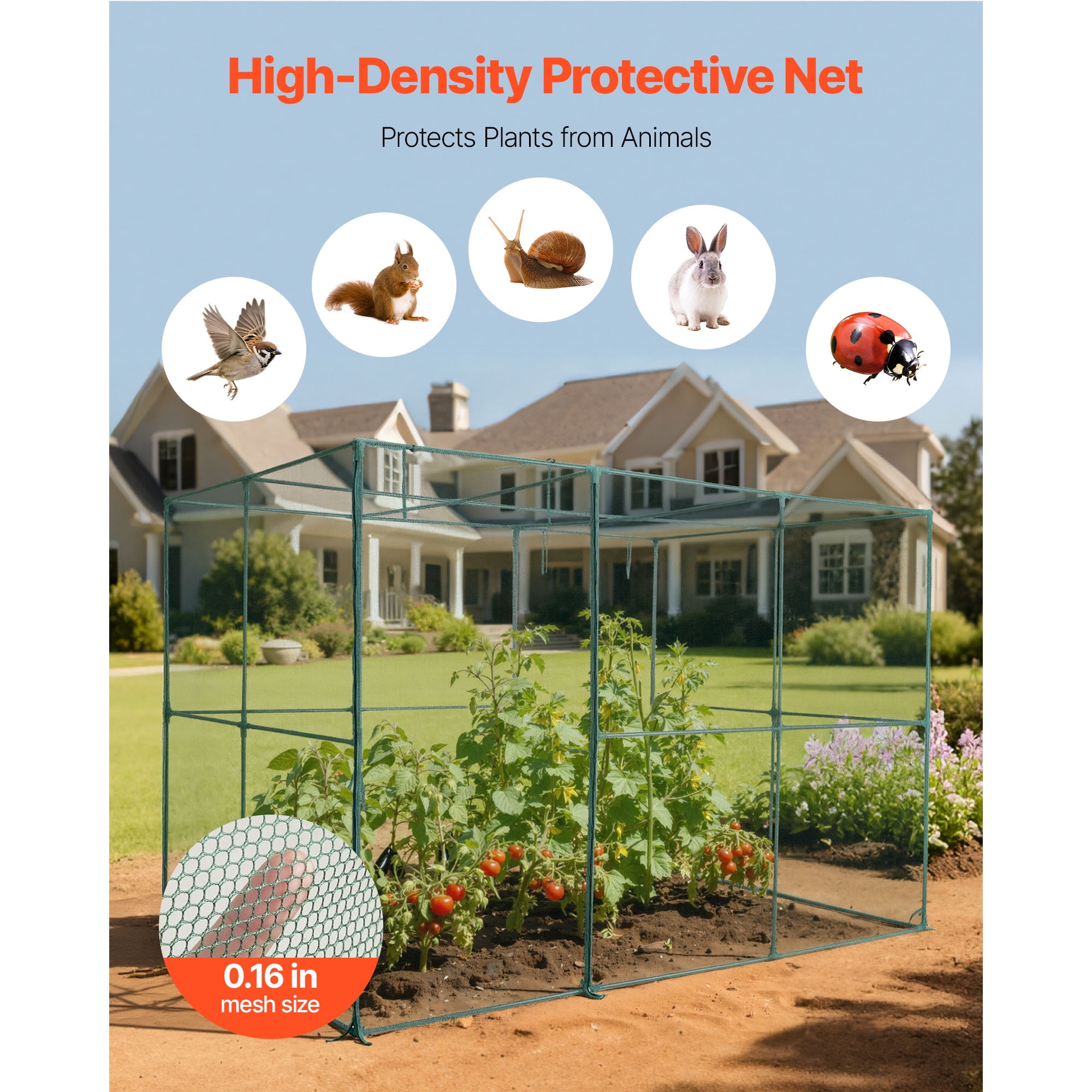 KFFKFF Large Crop Protection Tent, 9.5 x 6.36 x 6.36 ft with Zippered Door, Durable and Wind-Resistant Design, Easy Assembly, Outdoor Cover for Raised Beds, Netting for Garden Plants and Patio Use