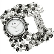 Women's Platinum Faux Pearl Watch, Metal Chain Bracelet