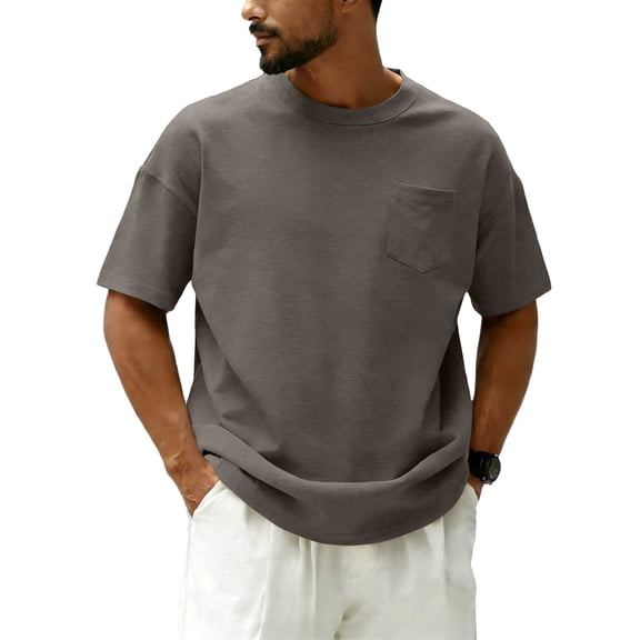 LNZGNM Mens T-Shirts Crewneck Loose Fit Short Sleeve Shirt Lightweight Solid Color T-Shirt Casual Summer Tee Shirt with Pocket,Gray M