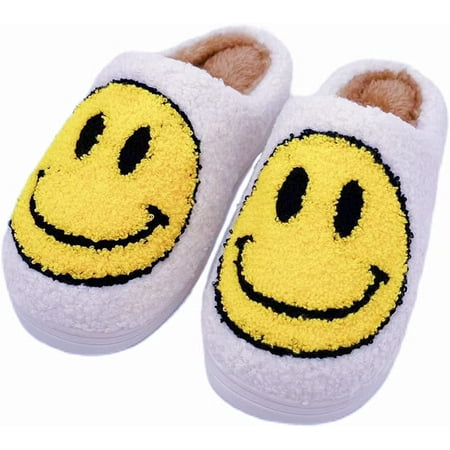 

Smile Face Slippers Warm Cozy Foam Slide Fuzzy Slides with Soft Memory Foam Comfort Cotton Slip on Warm Slipper Anti-Slip Soft Sole Slippers for Kids Women Slip-in Men