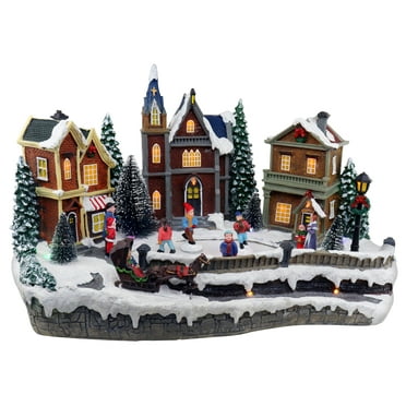 Top Treasures Skating Christmas Village Animated Pre-lit Musical Winter Snow Village, Christmas, with 4 Moving Skaters