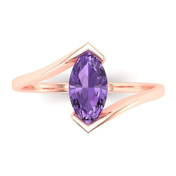 Solitaire Engagement Ring for Women - 2ct Simulated Alexandrite in 18K Rose Gold Promise Ring