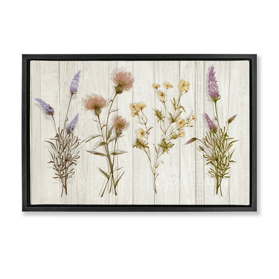 Stupell Industries Wild Flower Sprigs Plants & Flowers Painting Black Floater Framed Canvas Art Print Wall Art, 25 x 17