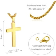 APSVO Gold Cross Necklaces for Men Boys Stainless Steel Cross Pendant Chain Catholic Religious Christian Birthday First Communion Confirmation Graduation Fathers Day Jewelry Gifts Teen Him Dad Kids