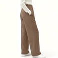 thumbnail image 6 of Sunnin Womens Waffle Knit Lounge Pants Drawstring Elastic Waist Slant Pockets Relaxed Straight Leg Trousers, 6 of 9