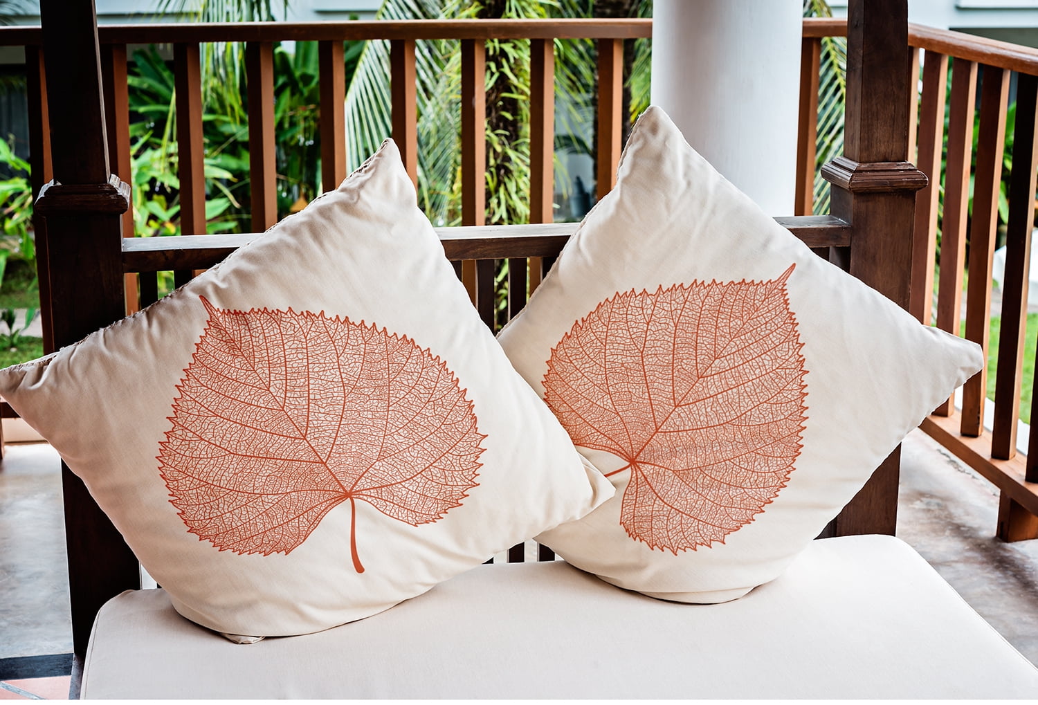 18" x 18" Simply Daisy Leaf Study Polyester Indoor/Outdoor Pillow, Harvest Orange Qty 1