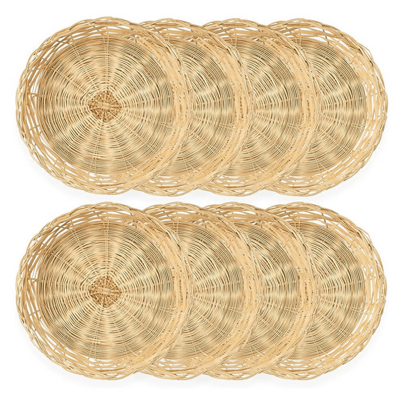 8 Pack Bamboo Plate Holders, 22cm Reusable Wicker,for Dinner Plates Hand for Home Daily Dining Picnic
