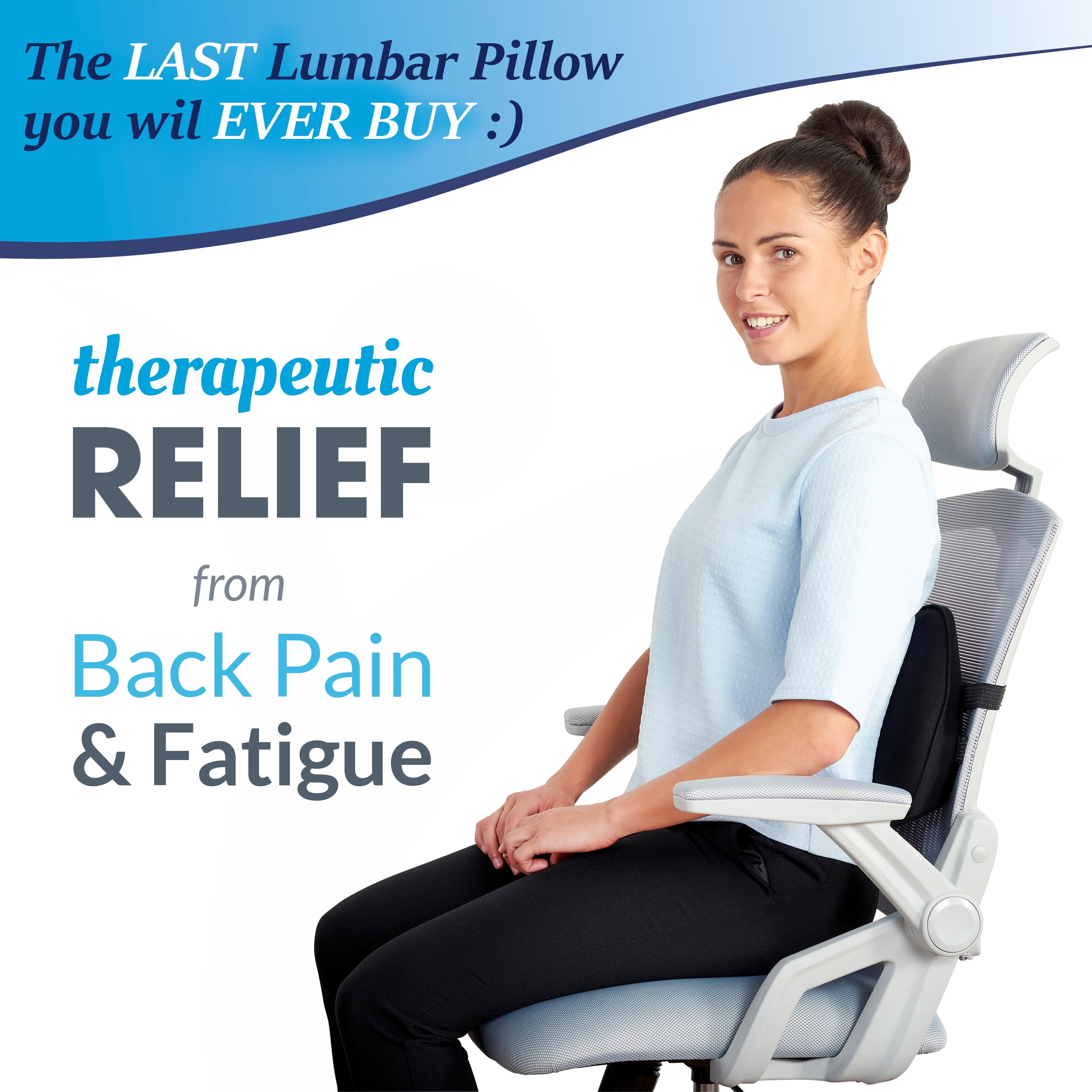 Relax Support - 100% Memory Foam Lumbar Support Pillow Back Pillow for  Office Chair & Car
