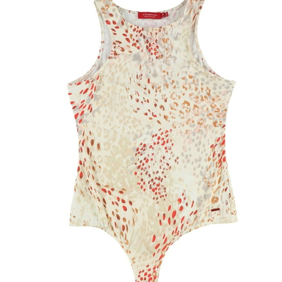 n:philanthropy Womens Abstract Bodysuit Jumpsuit, Beige, Small