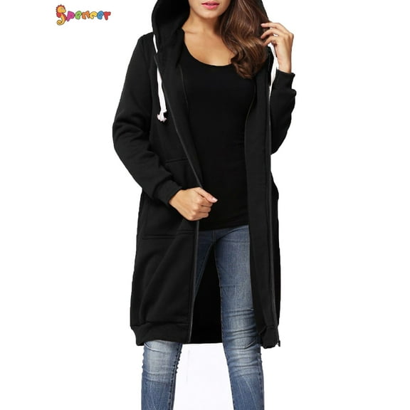 Spencer Women's Plus Size Long Fleece Hooded Coat Winter Warm Casual Pockets Jacket Zip Up Hoodies Sweatshirt Parka Overcoat "XL, Black"