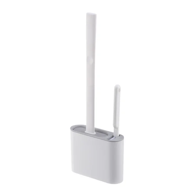 Estrela Escobilla de baño de silicona de 2 piezas para montaje en pared, escobilla y soporte de silicona, juego de escobilla de baño de mango largo - gris claro