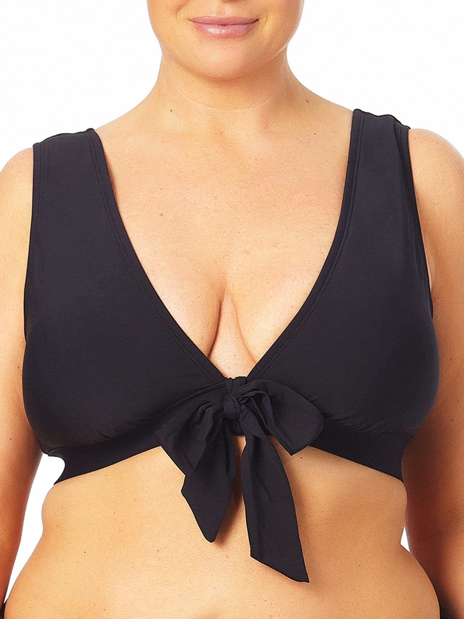 Time and Tru Women's and Women's Tie Front Bikini Swim Top with Wide Straps