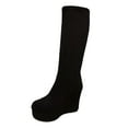 thumbnail image 2 of KANG Retro Mid Calf Boots Slip On Round Toe Chunky Low Heel Casual Comfortable Walking Footwear For Daily Outfits Black 36, 2 of 9