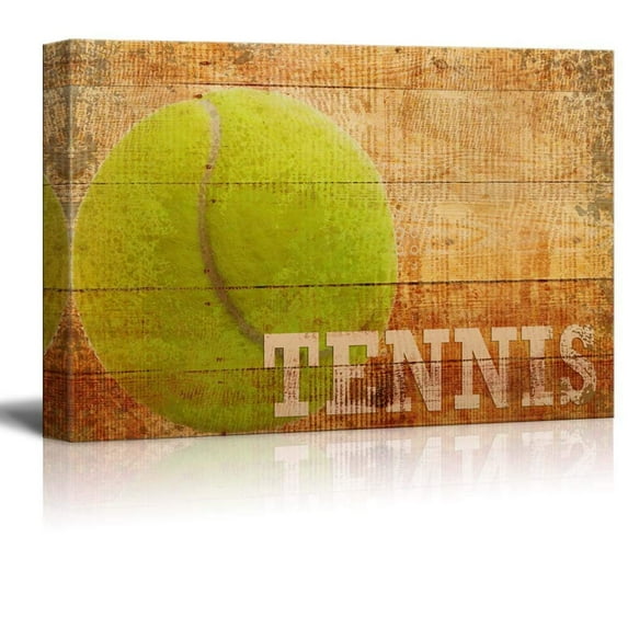 Wall26 Rustic Tennis - Tennis Ball Vintage Wood Grain - Canvas Art Home Decor - 32x48 inches