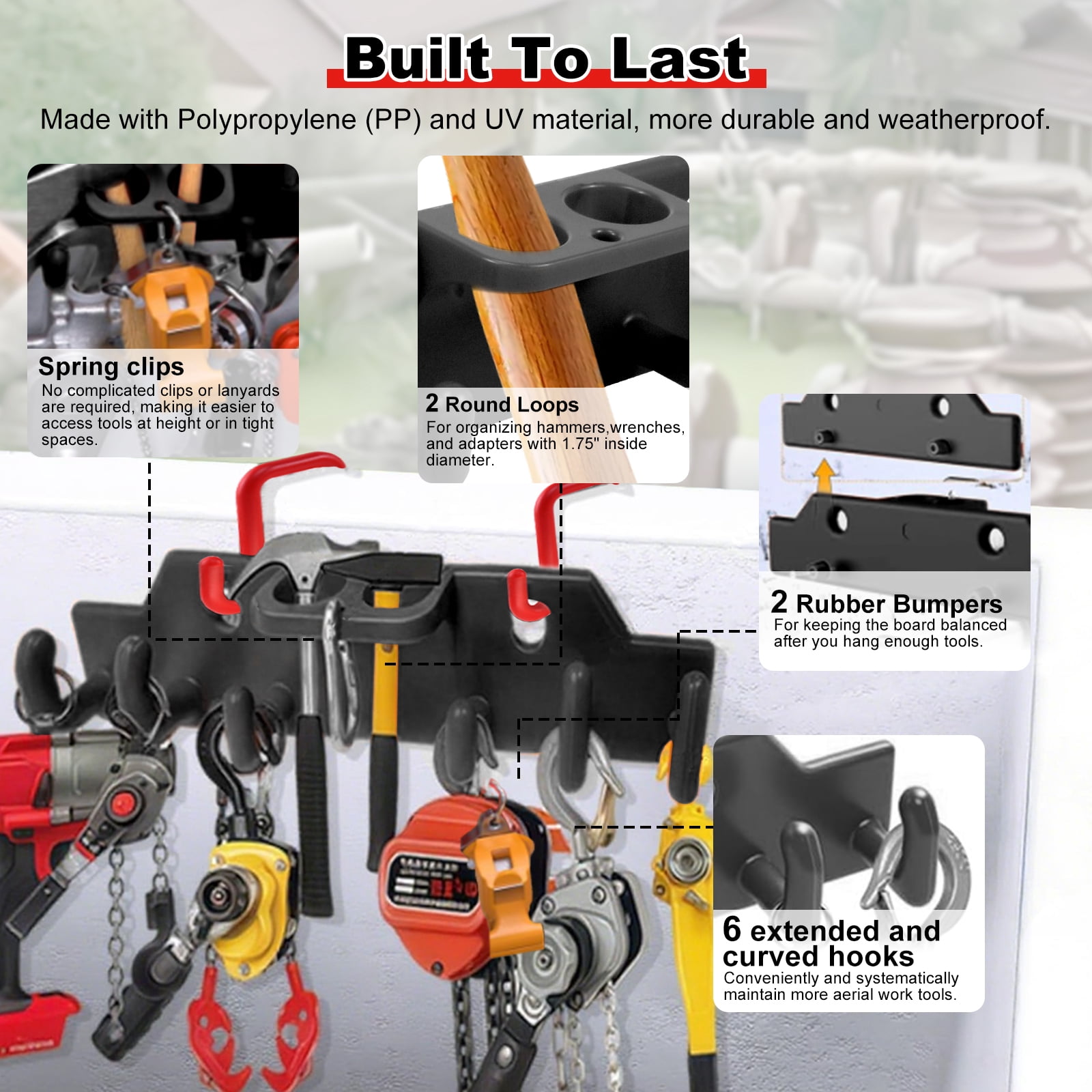 RULLINE Lineman Tool Board Bucket Truck Tool Organizer for Bucket Hooks and Lineman Bucket Accessories Including 2PCS 2” and 2PCS 3” Aerial Bucket Hooks
