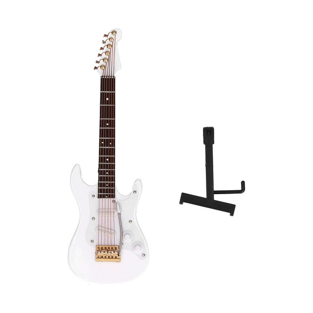 Mini instrumento de madera de guitarra eléctrica en miniatura, modelo adecuado para regalos, adornos, color blanco