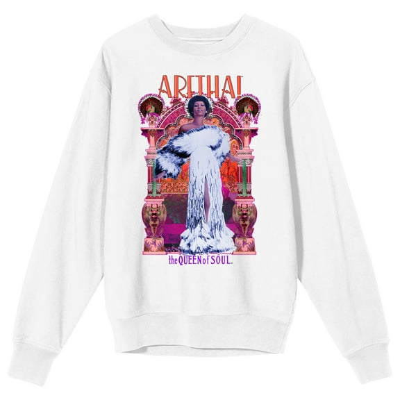 Aretha Franklin Queen Of Soul Poster Crew Neck Long Sleeve Men's White Sweatshirt