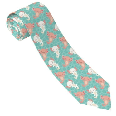 Ties for Men - Cartoon Cute Axolotl Green Formal Necktie Mens Ties Print Tie Great for Weddings, Business, Dances, Gifts.