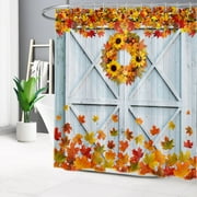 HVEST Maple Leaves Shower Curtain,Sunflower Blue Barn Door Bathroom Curtain,Farmhouse Harvest Hoilday Bath Curtain Polyester Fabric with Hooks Bath Decor Accessories,72x78 Inches