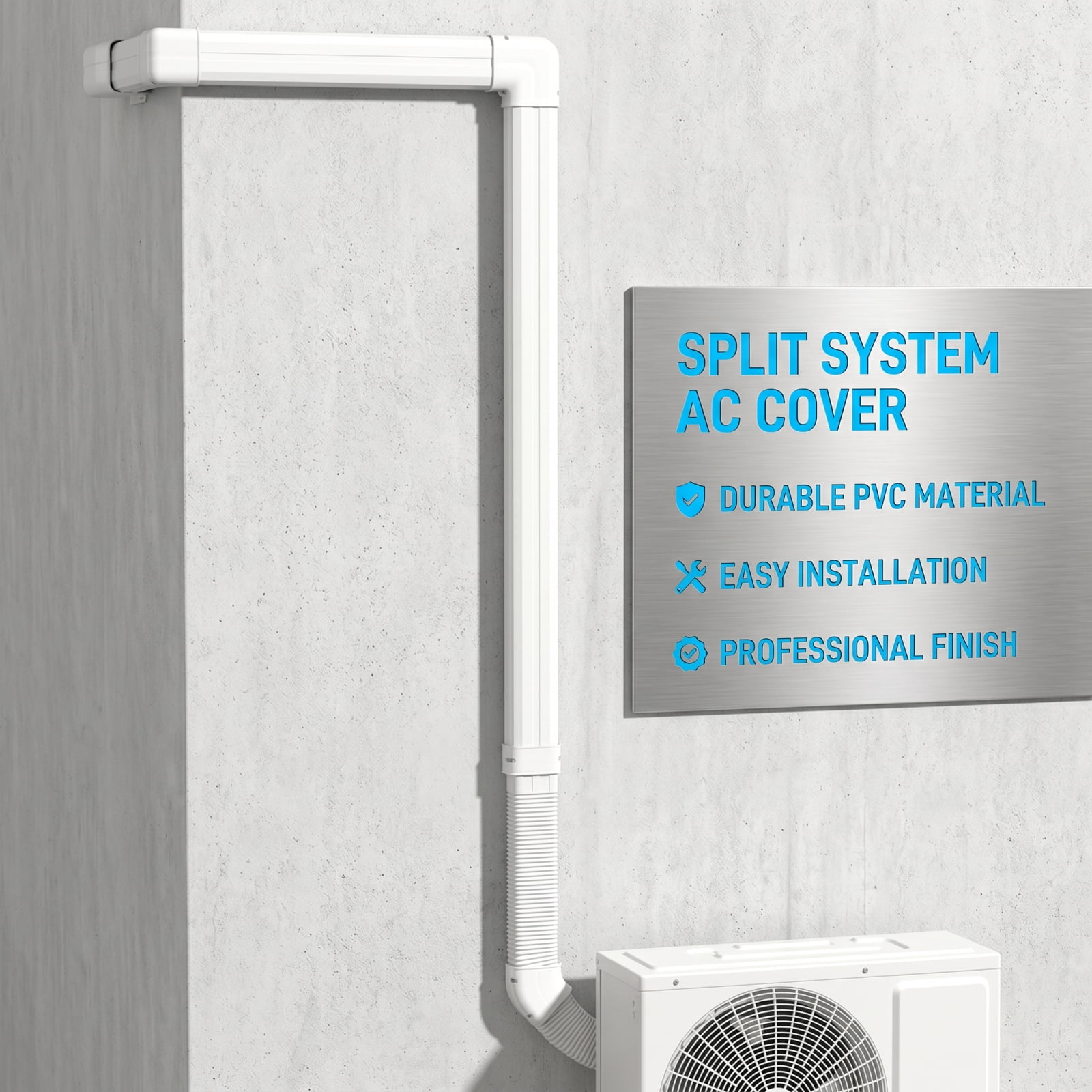 RUIE 4 Inch Mini Split Line Set Cover Kit, Decorative PVC Slim Duct Cover for Ductless Mini Split & Central AC 7000-24000 BTU, Paintable Weather-Resistant Line Cover Kit, White
