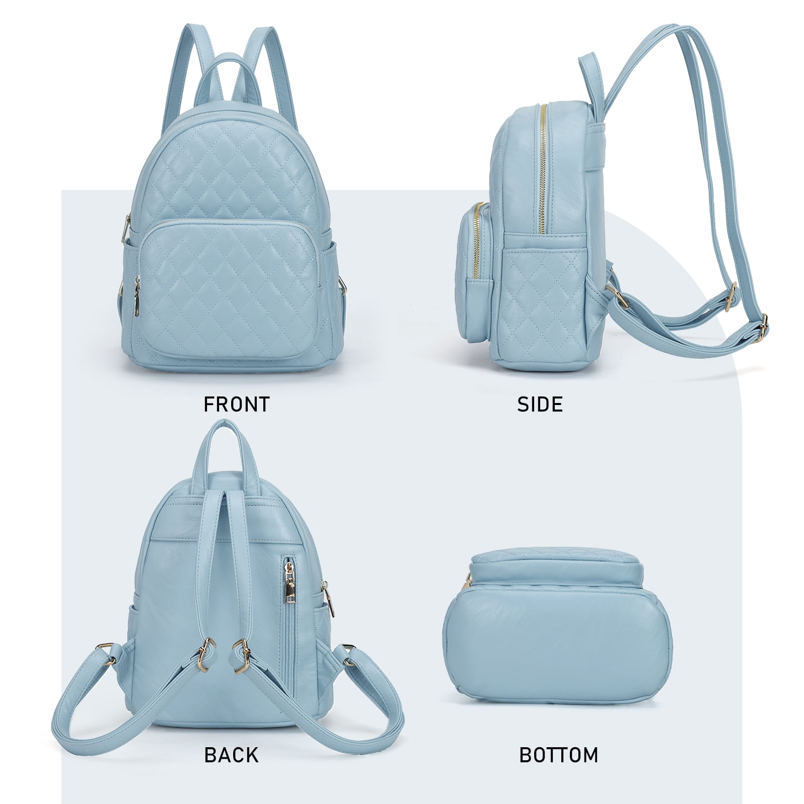 Quilted Light Blue Mini Backpack with Chain Details CLUCI Small Backpack Purse for Women,Mini Vegan Leather  main image 3