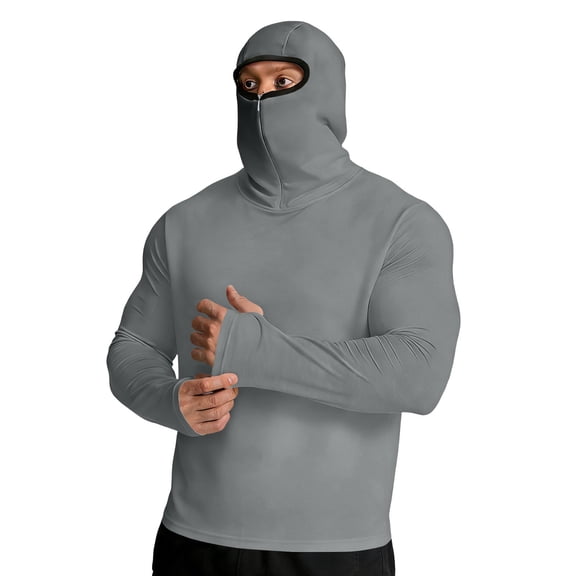 Eryao Mens Hooded UPF 50 Fishing Shirts Long Sleeve Summer UV Sun Hoodies Thumb Hole Long Sleeve Hiking Rash Guard,Gray,XXL