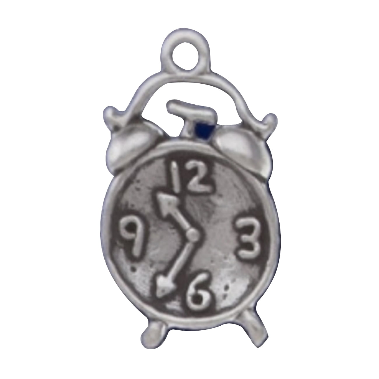 Sterling Silver Womens 1mm Box Chain 3D Old Fashioned Windup Alarm Clock Pendant Necklace