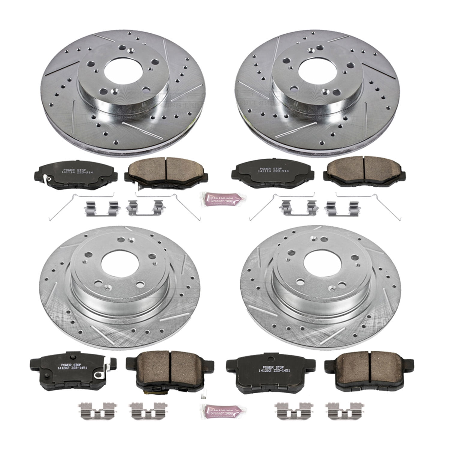 PowerStop Front and Rear Z23 Evolution Sport Carbon-Fiber Ceramic Brake Pad and Drilled & Slotted Rotor Kit Fits: HONDA Select Models K5934