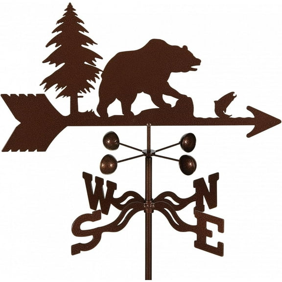 EZ Vane Bear Weathervane — 4-Sided Mount, Wind Cups, Antique Copper Finish, Steel with Durable Triple Powder Coating, Handcrafted in USA
