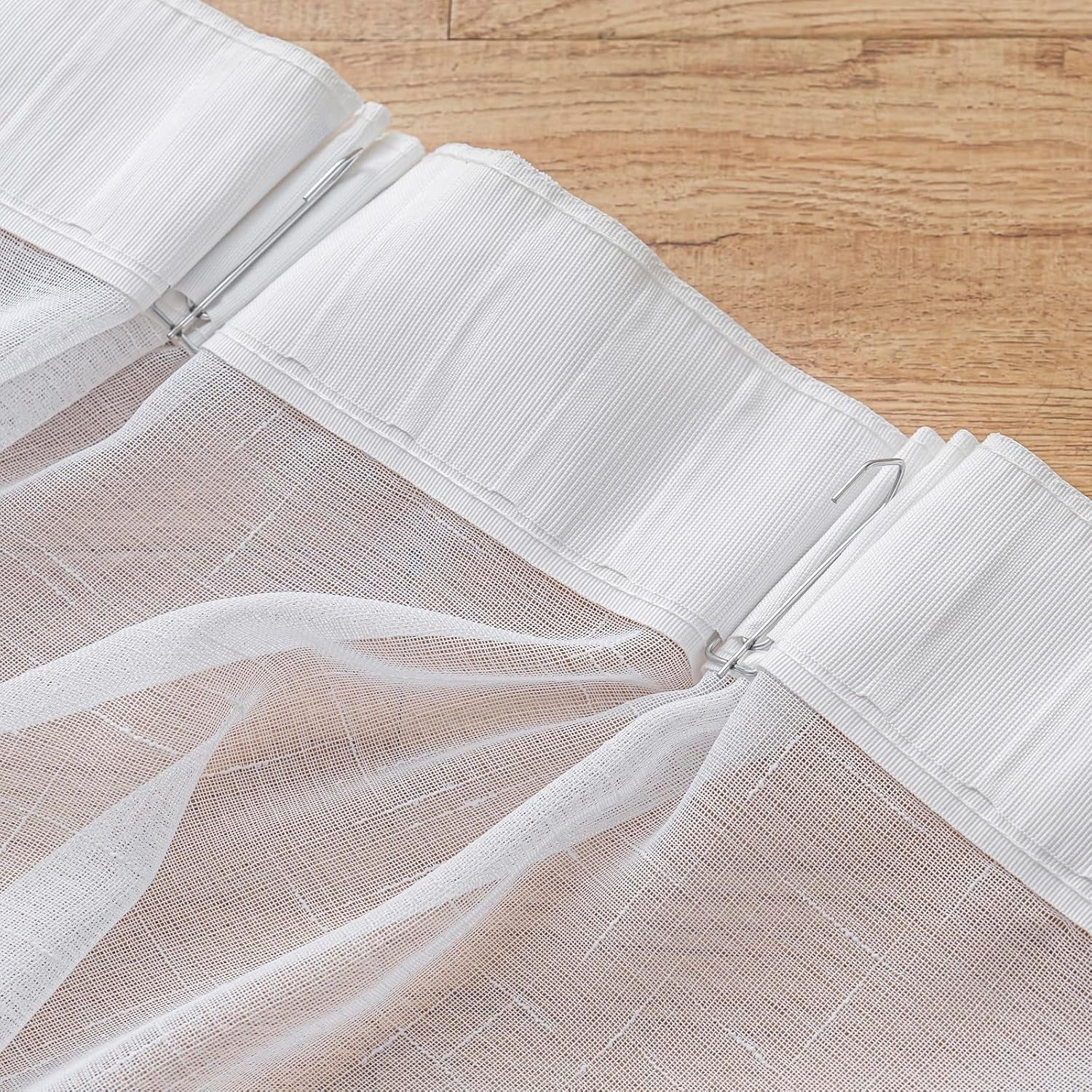 White Sheer Curtains 102 Inch Long 2 Panels, Thin Textured Linen Look Ceiling Curtains & Drapes for Living Room, Rustic See Through Window Treatments, Pinch Pleat Sliding Glass Door Curtain