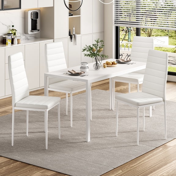 Set of 4 White PU Leather Dining Chairs Modern Side Chairs with Sturdy Metal Frame