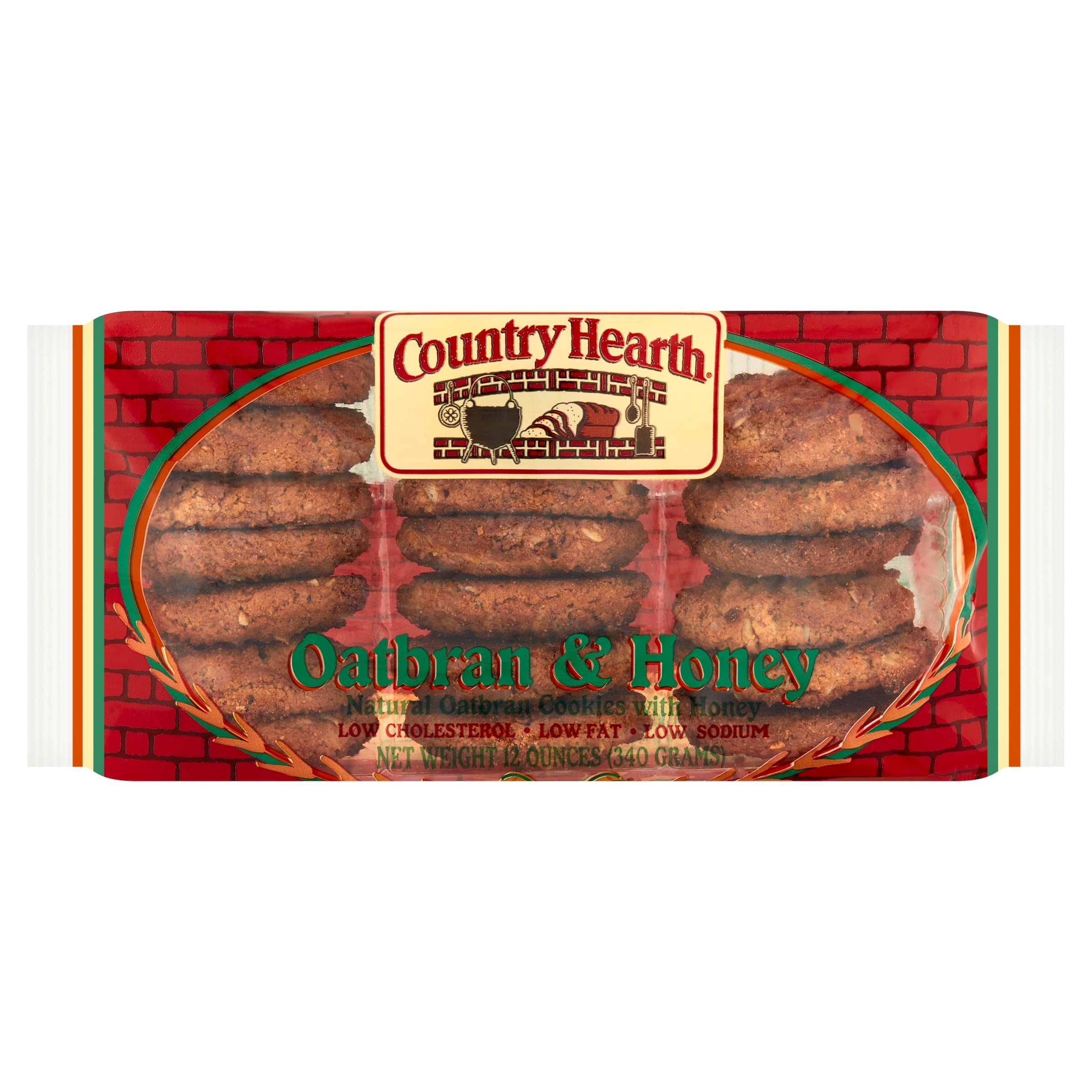 Country Hearth Natural Oat Bran Baked Cookies with Honey, Family Size, 12 oz, Shelf Stable