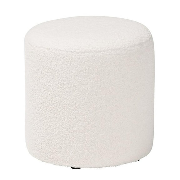 Bowery Hill Modern and Contemporary Ivory Boucle Upholstered Ottoman