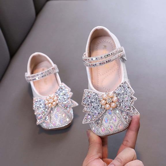 Girls Party Wedding Shoes Mary Jane Ballet Dress Flat with Bow for 2-7 Years Toddlers Kids Beige 6 Toddler