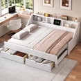 thumbnail image 2 of Euroco Wood Twin to King Size Captain Bed with Trundle and Drawers, Storage Platform Bed with Bookcase and USB Charging Station, White, 2 of 12