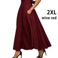 thumbnail image 4 of Jumpingount larga plisada plisada con cinturón dividido lateral de cintura alta para mujer larga sólida Prendas para la parte inferior del cuerpo vino rojo 2XL, 4 of 6