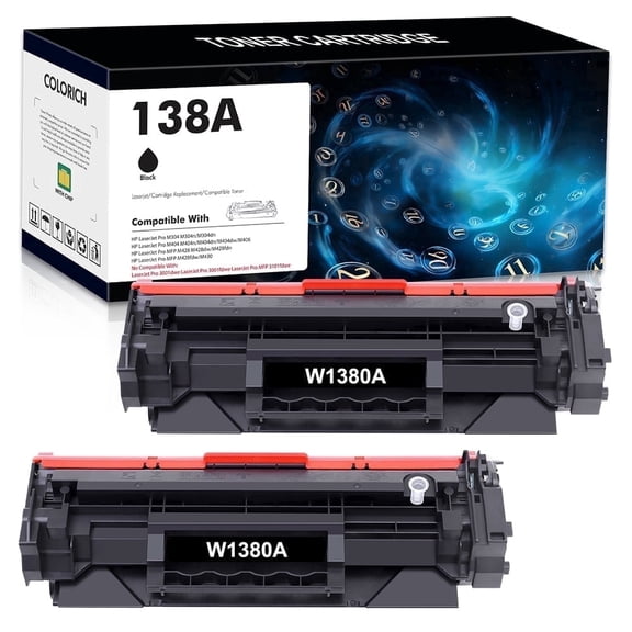 Colorich Compatible for HP 138A W1380A 138X (With Chip) Toner Cartridge for Laserjet Pro 3001dw 3001fdw MFP 3101fdw Printer (2-Pack,Black)
