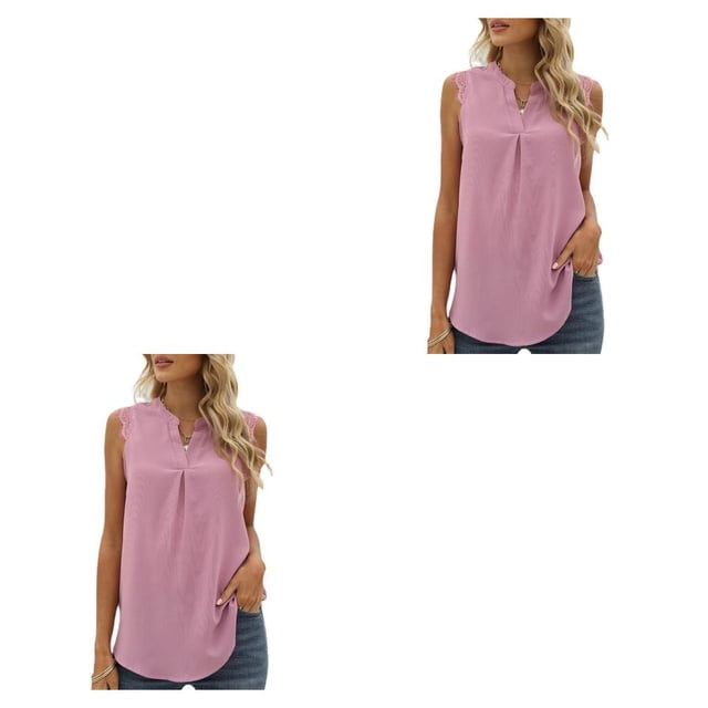 Blusa Sin mangas Sonducket para mujer holgada de encaje suave Top Sexy de verano Rosado S 2piezas
