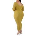 thumbnail image 3 of Women's Maxi Dress: Long Sleeve Bodycon Casual Spring Summer Dresses with V Neck Khaki 3XL, 3 of 4