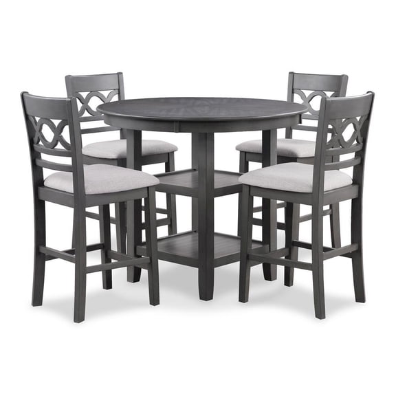 FurniFact Gray Round Kitchen Table and Chairs for 4, Farmhouse 5 Piece Dining Set