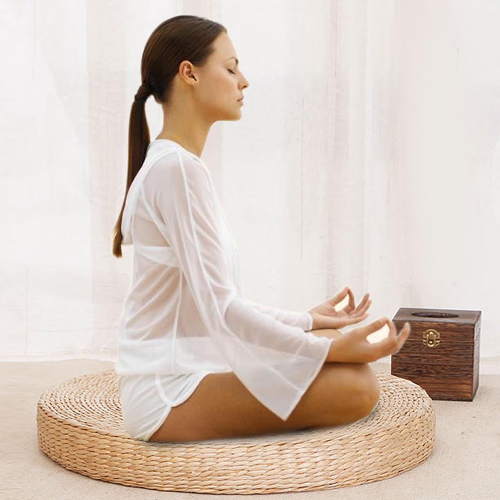 Round 40cm Pouf Tatami Seat Cushion Meditation Yoga Mat Straw Pillow Pad Home 