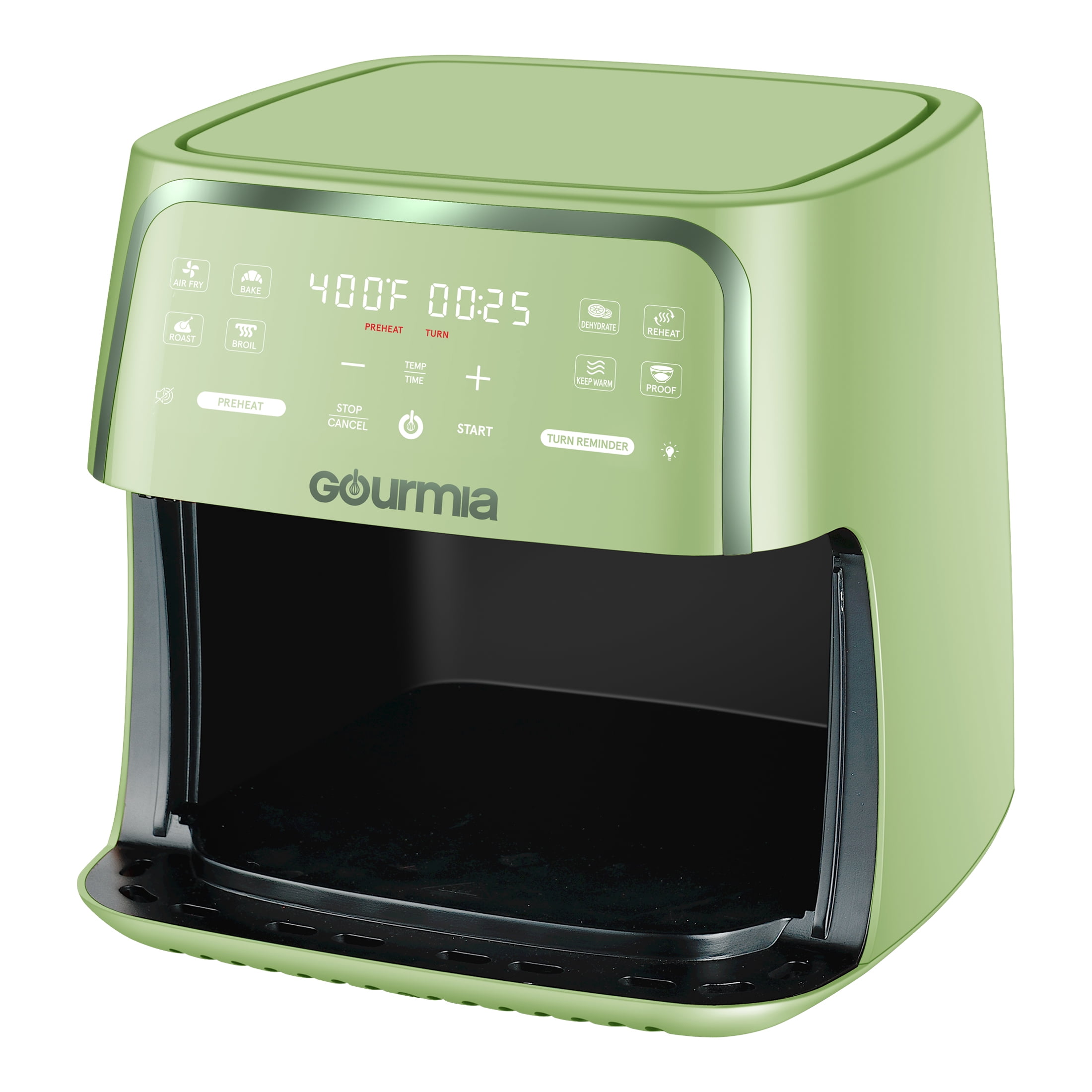 Gourmia 8 Qt Air Fryer, 8 Presets with Digital Display, FryForce 360° Technology, Easy View Window & Interior Light, Dishwasher Safe Basket, Green