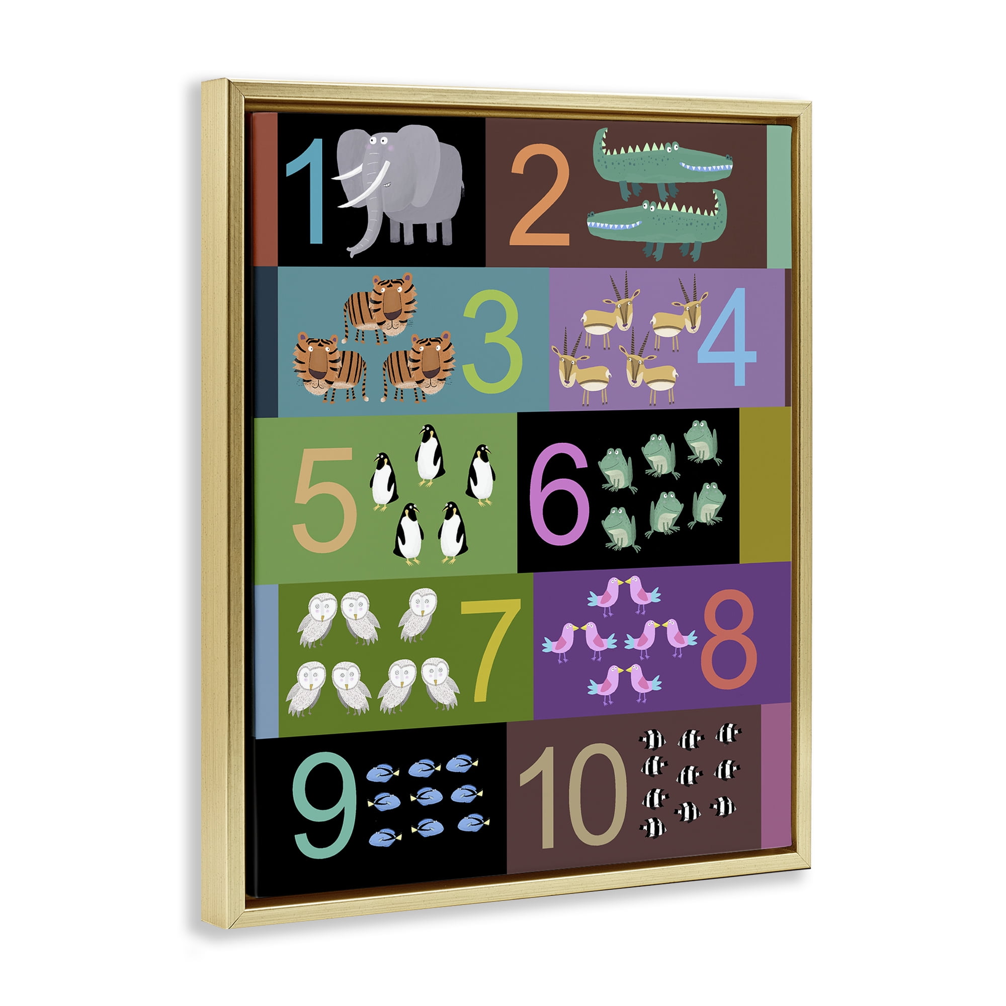 Blocked Kid's Educational Counting Gold Framed Floater Canvas Wall Art, design by Carla Daly
