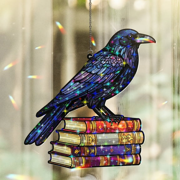 Lotusprinthandmade Crow Bird and Book Custom Shape Star Hologram Ornament 3.5in, Book Lovers Ornament Crow Bird