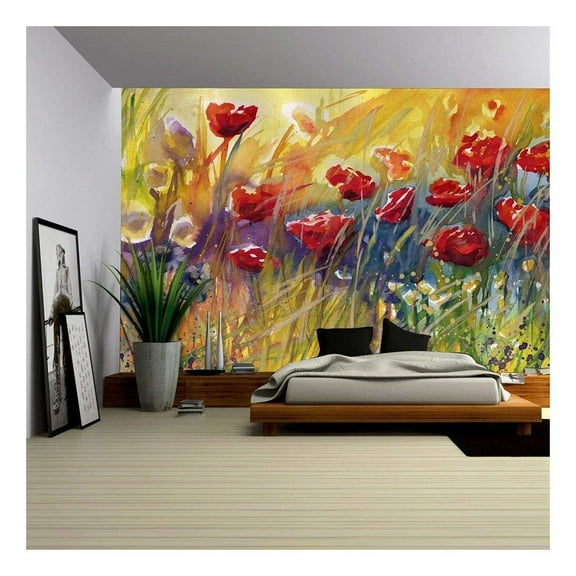 wall26 - Poppies, Flowers, Removable Wall Mural | Self-Adhesive Large Wallpaper - 100x144 inches