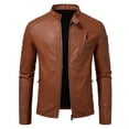 thumbnail image 5 of Men's casual stand-up collar jacket, PU leather jacket, motorcycle suit, diagonal zipper pocket design, 5 of 13
