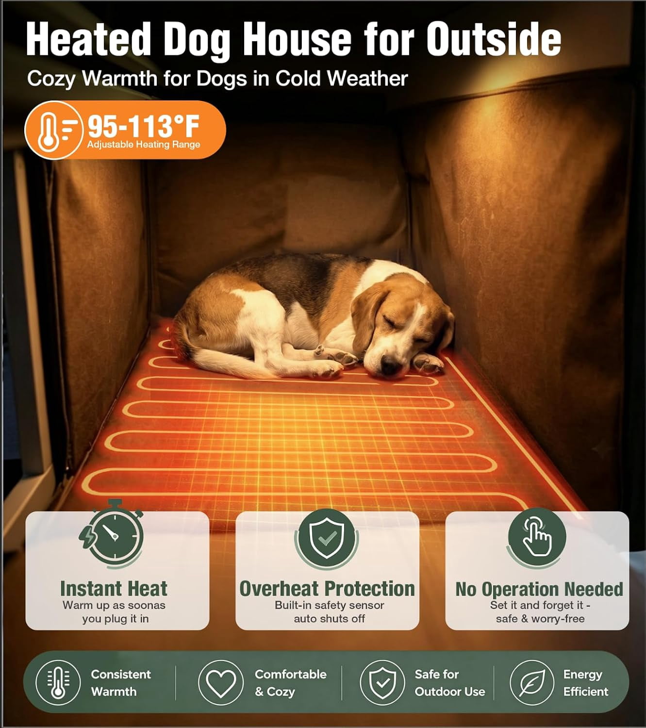 Aivituvin, Heated Dog House with Heating Pad, Insulated Wooden