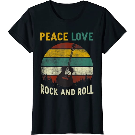 Peace Love Rock & Roll Guitar Player Guitarist Vintage T-Shirt